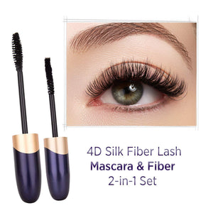 4D Silk Fiber Lash Mascara & Fiber 2-in-1 Set, Best for Thickening and Lengthening, Waterproof